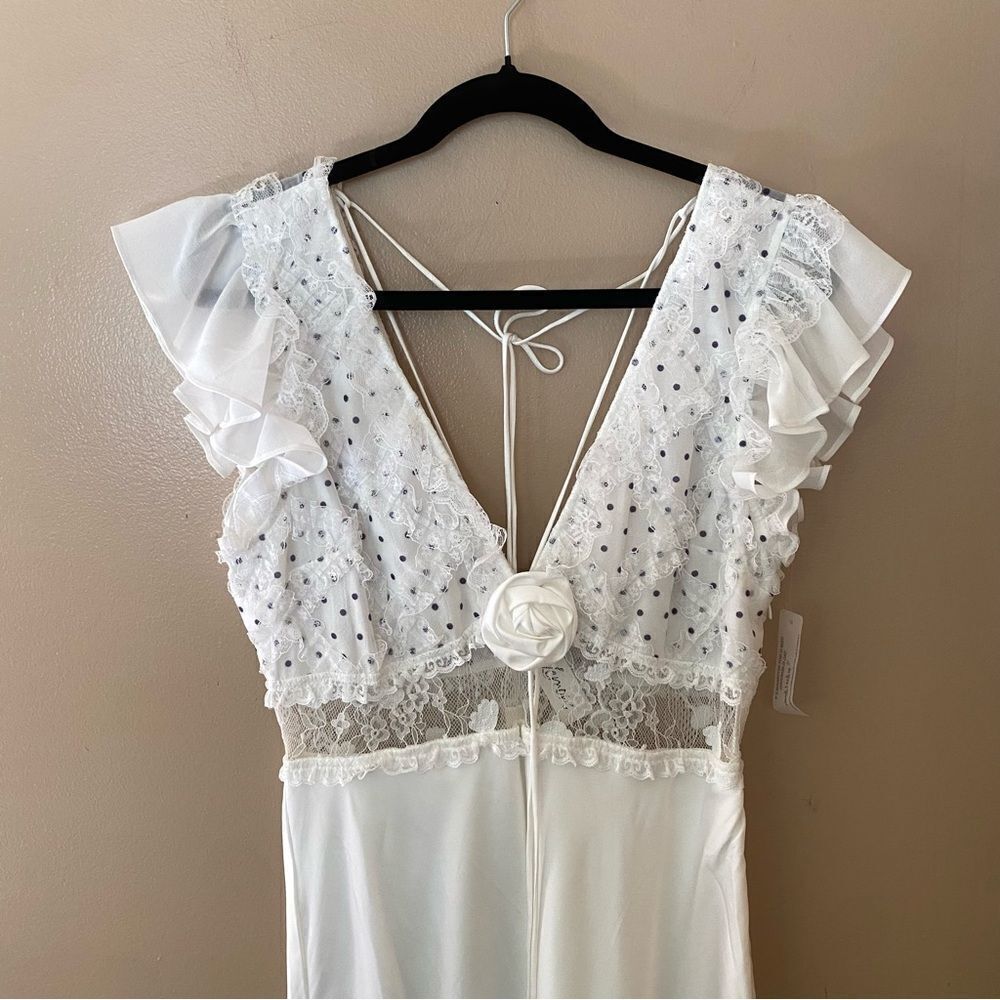 For Love And Lemons Carmen maxi dress white rosette dot print slip bridal NWT L - Picture 11 of 15
